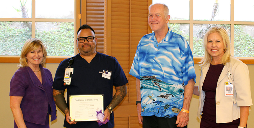 scholarship donor Bill Stephens and Saddleback Medical Center Foundation President Christy Ward