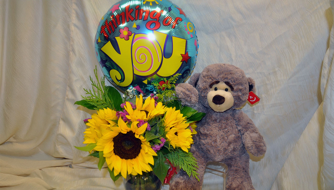 thinking of you bear and flowers